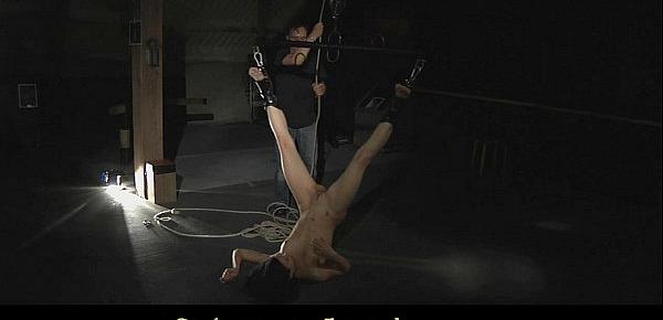  Brunette slave streched in ropes and meanly spanked